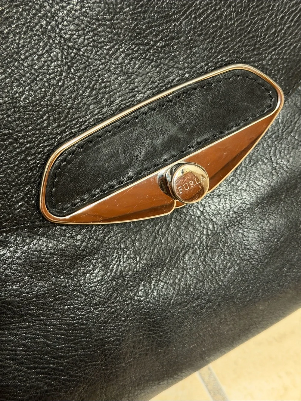 Furla Black Leather Shoulder Bag with Silver Hardware